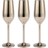 Tlily 6 Teile / Satz Bruchsicher Edelstahl Champagner GläSer Gebürstet Gold Hochzeit Toasten Champagner FlöTen Trinken Tasse Party Ehe Wein
