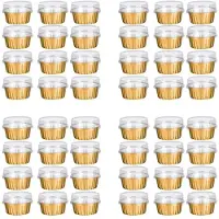 Typecat Dessert Becher mit Deckel, 200 Pack Gold Aluminum Folie Backen Becher Halter, Cupcake Backen Utility Ramekin Klar Pudding Becher
