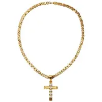 Tlily Herren Edelstahl Gold Kreuz Zirkon AnhäNger Halskette Flat Chain Tone 6Mm 22 Zoll