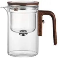 Tlily Wassertrennung Innenbehälter Teekanne ein-Klick-Magnetschalter Teetrennung Filtration Glasteekanne HolzgriffTee