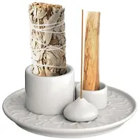Tlily Kerzenhalter - 4-in-1 Räucherstäbchen- und Kerzenhalter - Räucherstäbchenhalter Aus Keramik, Aschenauffangschale für Meditationsraum, Weiß
