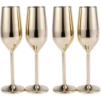 Tlily 4 Teile / Satz Bruchsicher Edelstahl Champagner Gläser Gebürstet Gold Hochzeit Toasten Champagner FlöTen Trinken Tasse Party Ehe Wein