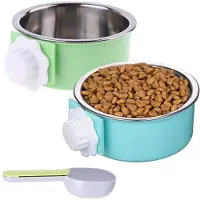 Tlily 2 StüCk Kiste Hundenapf, Abnehmbarer Edelstahl Tierzwinger zum AufhäNgen Von Futter Wasser Feeder SchüSsel KäFig Coop Cup mit LöFfel