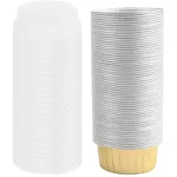 Wella 100 StüCke Einweg Aluminiumfolie BackföRmchen Creme Brulee Dessert Ovale Form Cupcake Tassen mit Deckel Kuchen Ei Werkzeuge