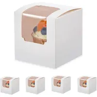 Melitt 100 StüCk WeißE Cupcake-Box Einzeln mit Einsatz, Kleine Einzelbevorzugungs-GebäCk-Leckerei-Boxen mit Klarem Fenster