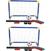 Melitt 2X 2 in 1 Outdoor / Indoor Kids Sport FußBall und Eishockey Ziele mit Bällen und Pumpe ÜBungsspiel Scrimmage Game Football Toy Set