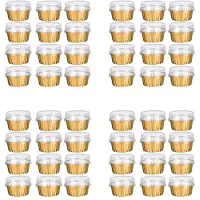 Wella Dessert Becher mit Deckel, 100 Pack Gold Aluminum Folie Backen Becher Halter, Cupcake Backen Utility Ramekin Klar Pudding Becher