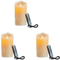 Melitt 3X LED-Kerzen, Flackernde Flammenlose Kerzen, Wiederaufladbare Kerze, Echtwachskerzen mit Fernbedienung, 15 cm