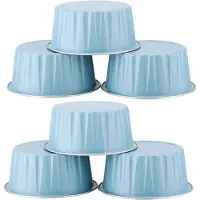Wella 200 StüCke 5Oz 125Ml Einweg Kuchen Back Becher Muffin Liner Becher mit Deckel Aluminium Folie Cupcake Back Becher Blau