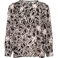 Kaffe Langarm-Bluse Regular fit Black / Light Beige Flower floral