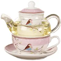 Melitt Keramik Blume Teekanne Blume Vogel Tasse Untertasse HitzebestäNdiges Glas Topf Set Kaffeetasse Nachmittagstee Tee Set Rosa