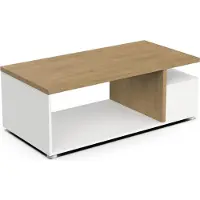 CALICOSY ACCESS rechteckiger Couchtisch – 3 Nischen – Hamilton-Eiche und weißes Nachbildung – L 91,8 x T 50 x H 36 cm –