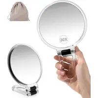 OEM 30X vergrootglas, dubbelzijdige handspiegel, 360° verstelbare beugel, fluwelen tas, opvouwbare make-upspiegel