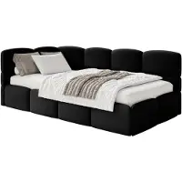 Selsey Cloudy – Kinderbett 90x200, mit Matratze, Rausfallschutz, Kopfteil links, Samt Schwarz