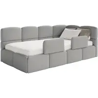 Selsey Cloudy – Kinderbett 120x200, Kopfteil rechts, Matratze & Bettkasten, Bouclé Grau