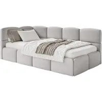 Selsey Cloudy – Kinderbett 90x200, Rausfallschutz, Kopfteil links, Samt Hellgrau