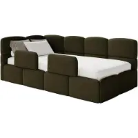Selsey Cloudy – Kinderbett 120 cm, Bettkasten, 2x Rausfallschutz, Bouclé, links, Olivgrün
