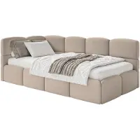 Selsey Cloudy – Kinderbett 120x200, Kopfteil links, Matratze & Bettkasten, Samt Beige