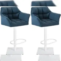Décoshop26 - Set aus 2 verstellbaren Barhockern mit blauem Stoffbezug gepolsterter umlaufender Sitzfläche und weißem quadratischem 10_0006621