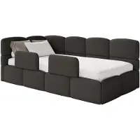 Selsey Cloudy – Kinderbett 120x200, Kopfteil links, Matratze & Bettkasten, Bouclé Braun