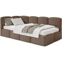 Selsey Cloudy – Kinderbett 120x200, Kopfteil links, Matratze & Bettkasten, Samt Braun