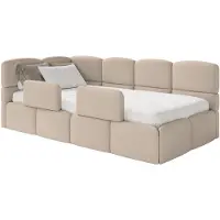 Selsey Cloudy – Kinderbett 120x200, Kopfteil links, Matratze & Bettkasten, Chenille Beige