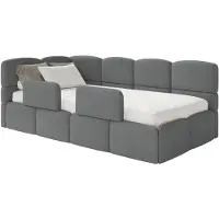 Selsey Cloudy – Kinderbett 120x200, Kopfteil links, Matratze & Bettkasten, Chenille Dunkelgrau