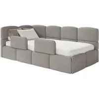 Selsey Cloudy – Kinderbett 120x200, Kopfteil links, Matratze & Bettkasten, Chenille Hellbraun