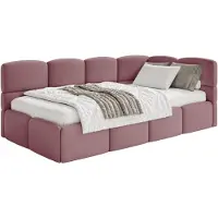 Selsey Cloudy – Kinderbett 90x200, mit Matratze, Rausfallschutz, Kopfteil rechts, Samt Rosa