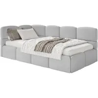 Selsey Cloudy – Kinderbett 120 cm, Bettkasten, 2x Rausfallschutz, Chenille, links, Hellgrau