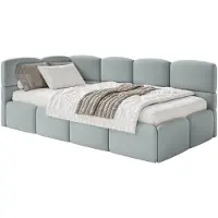 Selsey Cloudy – Kinderbett 90x200, Rausfallschutz, Kopfteil links, Samt Grau