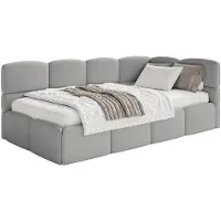 Selsey Cloudy – Jugendbett 90x200 cm, rechtsseitig, mit Bouclé-Bezug und Rausfallschutz, Grau
