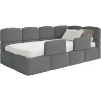 Selsey Cloudy – Kinderbett 120x200, Kopfteil rechts, Matratze & Bettkasten, Chenille Dunkelgrau
