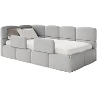Selsey Cloudy – Jugendbett 90x200 cm, linksseitig, mit Bouclé-Bezug und Rausfallschutz, Greige