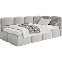 Selsey Cloudy – Kinderbett 120x200, Kopfteil rechts, Matratze & Bettkasten, Samt Hellgrau
