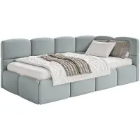 Selsey Cloudy – Kinderbett 90x200, mit Matratze, Rausfallschutz, Kopfteil rechts, Samt Grau
