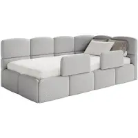 Selsey Cloudy – Kinderbett 120x200, Kopfteil rechts, Matratze & Bettkasten, Bouclé Hellgrau