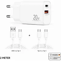 H24z Schnellladegerät USB-C + USB-A Dual Netzteil Universal mit Kabel – 1x USB Typ-C 1x Typ-C Typ-C 2 Meter