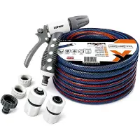 Markenlos REXXER Gartenschlauch 3/4 Zoll (19 mm) 50 m 4-lagiger Wasserschlauch UV-beständig Flexibel Schlauchset mit Sprühpistole Schnellkupplungen und Wasserhahnanschluss für Gartenbewässerung Reinigung