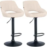 CLP 2er Set Barhocker Milet Stoffbezüge höhenverstellbar drehbar mit Rückenlehnen | Farbe creme Material Gestell Metall matt schwarz