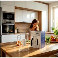 Markenlos Wasserfilterkanne aus Borosilikatglas 3L, BPA-frei, elegantes Design, spülmaschinengeeignet, inklusive Filterkartusche – für Trinkwasser, reduziert Kalk und Chlor, weiß