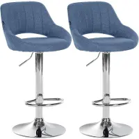 CLP 2er Set Barhocker Milet Stoffbezüge höhenverstellbar drehbar mit Rückenlehnen blau Material Gestell Metall in Chromoptik