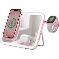 Forcell , 3-in-1 Magnetische Ladestation MagSafe und Qi2 mit LED-Spiegel 15W, Rosa