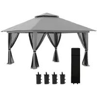 Northio Faltpavillon 4X4M Pop-Up Gartenpavillon Mit Uv-Schutz & Netzwänden, Doppeldach, Dunkelgrau