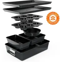 Nutrichef Backform Set - 8-teiliges Stapelbares Antihaft Backformen Set - Rund Kuchenform, Kastenform, Muffin- und Blechbackform, Spülmaschinenfest