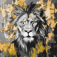 Ideyka Malen nach Zahlen – Goldener Löwe aus Metall, 40 x 40 cm –
