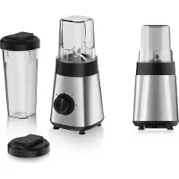 Alpina Smoothie Maker Mixer 300W - Inkl. Smoothie Becher 300ml und 600ml - 2 Geschwindigkeiten und Pulsierende Funktion - Edelstahl - Silber/Schwarz