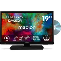 Medion 47 cm (19 Zoll) HD Fernseher mit DVD-Player (perfekt für Camping Wohnmobil LKW Garten, 12V KFZ Car-Adapter, Triple Tuner Receiver, HDMI, USB, MD 819001)