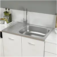 Markenlos Edelstahl-Küchenspüle mit Einbaurohr, silber, 80x50cm, für Arbeitsplatte