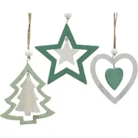 Viana Christbaumschmuck Mix Grün Weiß Holzsterne Herz Tannenbaum 10cm Deko Set 9St , 9 Stück